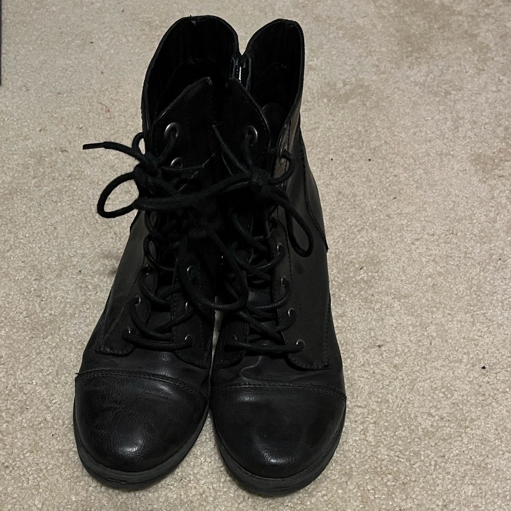 Women's Black Lace-Up Combat Boots